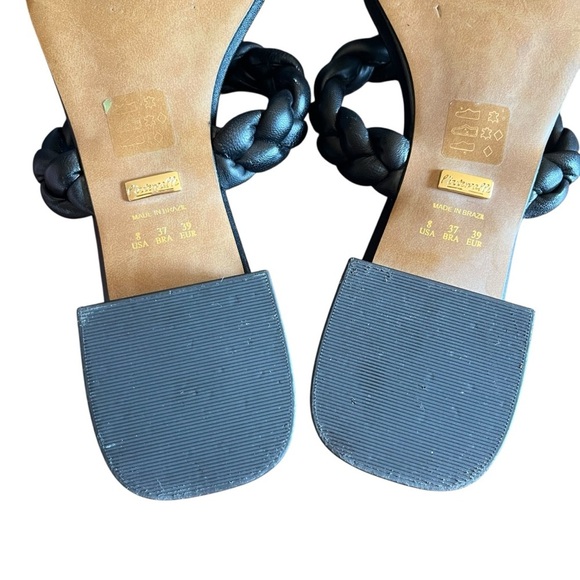L’Intervalle Braided Leather Slide Sandal Black US 8 Double Strap Low Block Heel - Picture 5 of 14